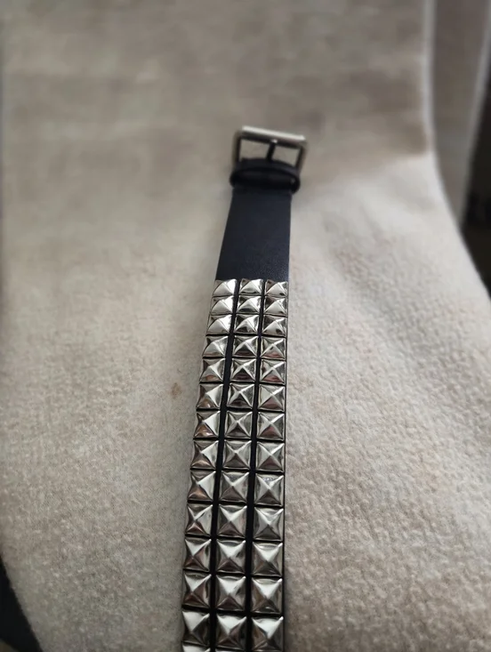 Target Black 3 Row Pyramid Studded Triple-Row Belt Punk Rock Goth Metal - Picture 9 of 9